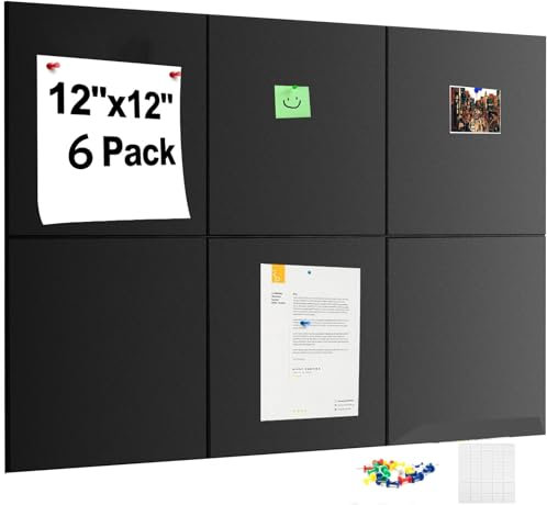 Lot de 6 grands tableaux d'affichage en feutre alternatif en liège avec épingles, tableaux d'affichage avec languettes adhésives amovibles pour bureau, maison, tableaux en liège pour murs, noir