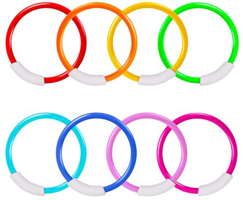 TOPWAYS Diving Pool Toys Set 8 Diving Rings Diving Torpedoes Swimming Underwater Pool Training Toys Diving Games Training Children's Gifts (8PCS Diving Rings)