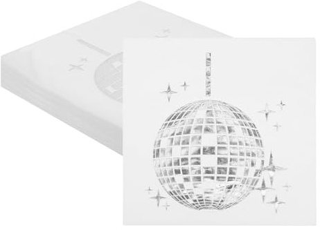 40 Stück Discokugel Deko Servietten Geburtstag, 33x33cm Disco Deko Servietten 90er 80er 70er Jahre Party Discokugel Luftballon Papierservietten Mottopartys Dekorationen(Weiß)