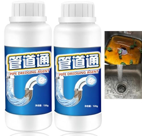120g*2 Sink & Drain Cleaner Powder,Powerful Pipe Dredging Agent,Bathroom D/rain Unblocker,Sink Cleaner Powder,Shower U/nblocker for Pipes,Drain Un/blocker Hair Dissolver,Toilet Unblocker Heavy Duty