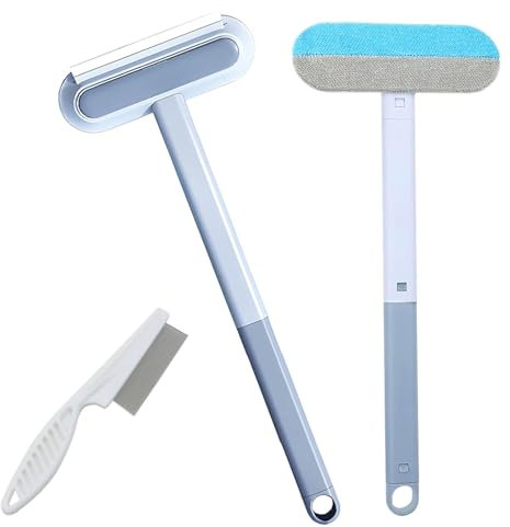 Multifunctional Pet Hair Removal Brush, 4 in 1 Pet Hair Removal Tool Adjustable Dog Cat Hair Catcher Carpet Rake with Pet Hair Removal Comb, Window Wet and Dry Use (1 Set)