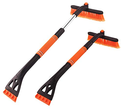 ViKKent Ausziehbarer 3 In 1 Schneeschaufe, Winterreinigungsbürste mit Eiskratzer und Schneebesen, Starkes Schneeräumsystem für Windschutzscheiben und Fenster, Für LKW, SUV, PKW, Orange
