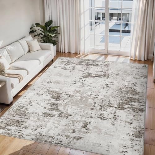 CAROMIO Abstrakter Teppich Wohnzimmer 240x340 cm Kurzflor Waschbar Beige | Moderner Minimalistischer Teppich Schlafzimmer Kinderzimmer Büro Esszimmer, rutschfest Faltbarer Abstrakt