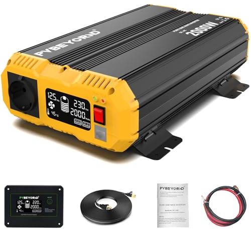 PVBEYORND Convertisseur 12V 220V/230V Pur Sinus 2000W/4000W Convertisseur | Avec fonction de télécommande Adapté à une alimentation électrique hors réseau, aux camping-cars et aux séjours en camping