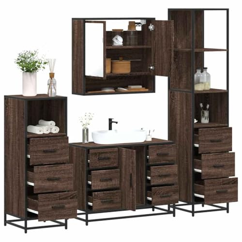 KTHLBRH Armoire de Salle de Bain Murale avec Évier, Meuble de Toilette en Bois d'Ingénierie et Cadre Métal, Rangement Pratique pour Économiser l'espace, Surface Lisse Résistante