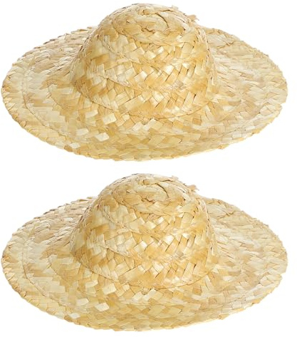 Mini Sombrero de Paja Marrón, 2 Piezas, Adorno Tejido | Mini Muñecas y Mascotas, Uso en Manualidades y Foto, Estilo Rústico Natural