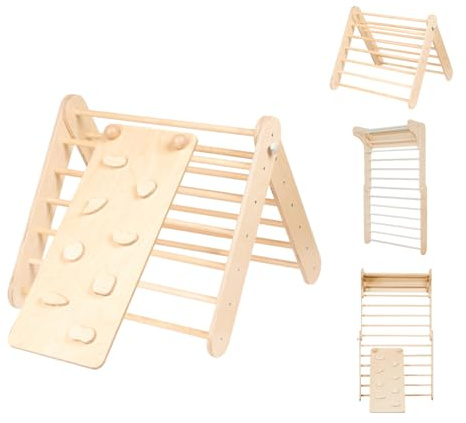 leg&go Kletterdreieck - Schwedische Leiter 2 in 1 Kletteraktivitätsset für Kleinkinder mit Rampe (Holzfarbe)