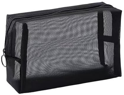 JYYUINX Borsa cosmetica piccola nera con chiusura lampo, 19 x 14 cm, mini beauty case da uomo e da donna, piccola borsa per trucchi per articoli igienici, astuccio
