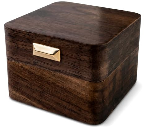 Magnetverschluss Ringbox Hochzeit aus 2 Ringe, Vintage Massive Ringschatulle mit Samt Verkleidung, Schmuckbox Walnuss für Heiratsantrag, Verlobung, Hochzeit, Zähler und Schmuck Lagerung, 5,5x5,5x3,8cm