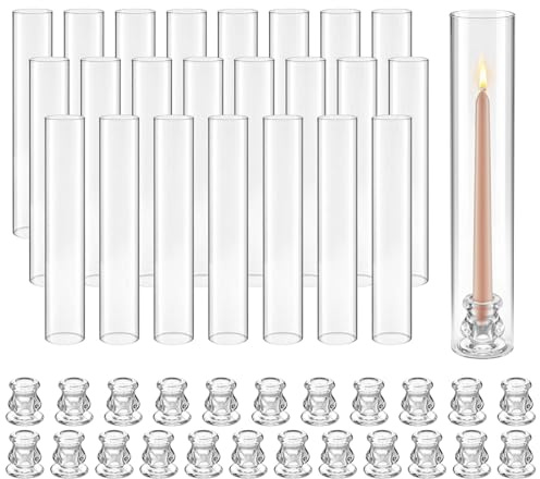 VEVOR Bougeoirs Ouragan Lot de 24, Bougeoirs Cylindriques en Verre Transparent 65x350 mm pour Mariage, Fête, Centre de Table et Décoration Intérieure, Verre Borosilicate Haute Résistance, Coupe-Vent
