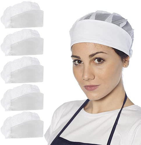 Set 5 Pezzi | Cuffia da Donna Bianca con Rete Elasticizzata - per Lavoro/Alimentari/Sanitario/Ristorazione