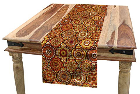 ABAKUHAUS marokkanisch Tischläufer, Blumenmotive Ottoman, Esszimmer Küche Rechteckiger Dekorativer Tischläufer, 40 x 225 cm, Orange Gelb Braun