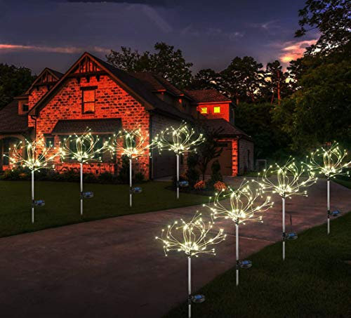 Sunboia 2er Stück Solarleuchte Feuerwerk led 40 Zweige 120 LEDs Solar Starburst Lichter für Hochzeit Weihnachten Außenbereich- Dekoration Lichter weiß
