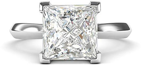 Sterling Silver Square 8mm Simulated Princess Cut Diamond Engagement Ring Knife Edge Promise Bridal Ring