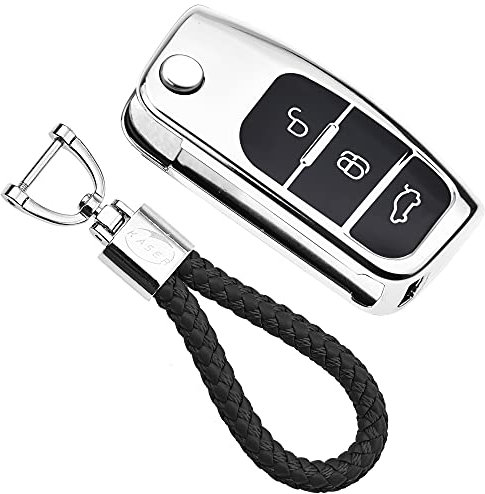 KASER Coque Clé en Silicone Compatible pour Ford Fiesta Focus Fusion Mondeo C-Max Kuga Ecosport Cover Housse Porte-clé TPU Protection Télécommande (Argent)