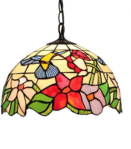 WRMING Tiffany Pendelleuchte Bunt Glas, Retro Esszimmer Kronleuchter, Landhausstil Hängelampe Kinderzimmer retro esstisch schlafzimmer pendellampe, Wohnzimmerlampe, Metallschlinge, E27, 30cm