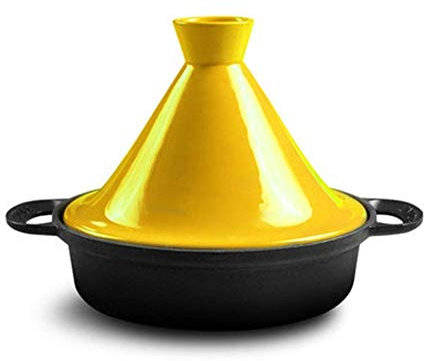 qazwsx Pot 26CM Casserole Pot en Fonte avec Couvercle Entonnoir en grès pour Tous Types de plaques de Cuisson, Jaune