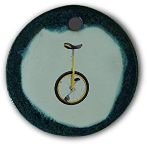 Schöner Keramik-Anhänger „Einrad“ in blau marmoriert; Schmuck Kette Kettenanhänger Geschenk Kunsthandwerk Keramik rund Talisman Halskette Aufmerksamkeit Mitbringsel individuell