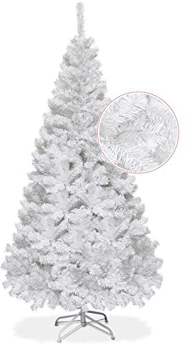GYMAX Weihnachtsbaum künstlich 180 cm, Christbaum mit 650 dichten PVC-Spitzen, Kunstbaum Tannenbaum mit Metallständer, für Zuhause, Geschäft & Büro, Weiß