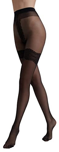 Conte elegant FANTASY PERFECT 30 DEN Collant Sensuel pour Femme - Collant Fantaisie à Motif Lingerie - Effet Porte Jarretelles - Ornement Délicat - Sexy Sous-Vêtements pour Femmes - Noir taille 2