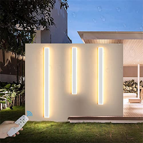 Blanc Terrasse Exterieur Applique Murale avec Télécommande LED Eclairage Mural D'exterieur Intérieur Dimmable Lampe Murale Longue Barre Acrylique Étanche IP65 pour Jardin Terrasse Garage (40cm 26W)