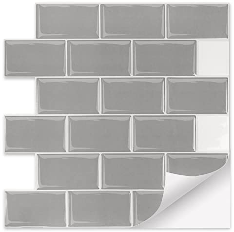 Froadp 30x30cm PVC Adesivi per Piastrelle Autoadesive Pellicola Decorativa Mattonelle Adesiva Ottica per Pareti Mosaico Decorazione Motivo Muro per Cucina Bagno Soggiorno(10 Pezzi, Grigio)