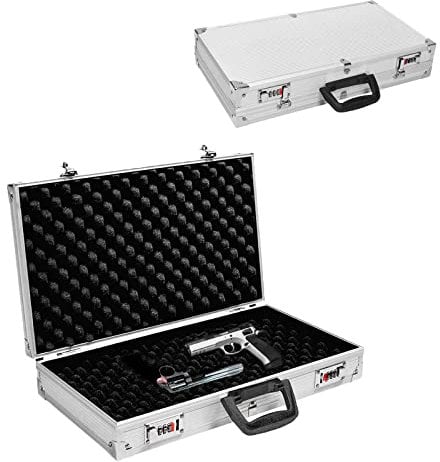 GYMAX Maletín Resistente de Aluminio, Maletín de Herramientas de 47 × 25 × 8,5 cm, con Cerradura de Combinación, Funda para Arma y Objetos de Valor