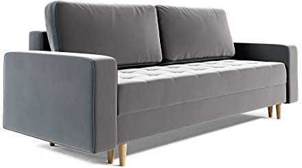 PAMIR Sofa mit Holzfüße Couchsofa in skandinavischem Stil Schlaffunktion Schlaffsofa Polstersofa Couch Kippsofa Bettcousch Schlaffläche: 238 x 91 cm (Grau - Itaka 51)