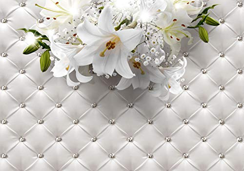 decomonkey Premium Fototapete Blumen Leder 350x256 cm XL Tapete Wandbild Bild Fototapeten Tapeten Wandtapete Wand Schlafzimmer Wohnzimmer Lilien Lederoptik