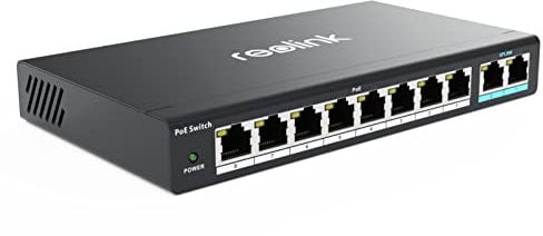 Reolink Switch Ethernet con 8 Porte PoE, 2 Porte Uplink Gigabit, fino a 120 W Totali per le Porte PoE, Switch PoE Ideale per NVR Reolink e Telecamere Reolink PoE, IEEE802.3af/at, RLA-PS1