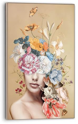 REINDERS Gerahmtes Bild, Frau mit Blumen, Wohnzimmer, Bilder, Wanddeko, Room Decor, MDF, Gold, 118x70cm