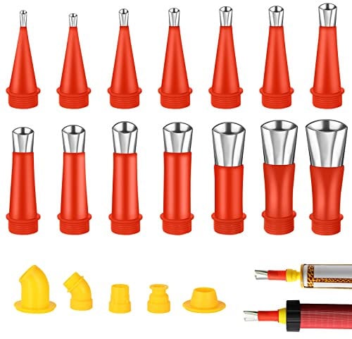 flintronic Kit di Beccuccio Silicone, 19PCS Pistole di Silicone Attrezzi Per Calafataggio Ugello, Ugelli in Gomma Rivestimento di Ugelli per Calafataggio in Acciaio Inossidabile per Lavabo da Cucina