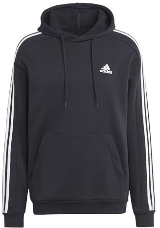 adidas Hombre Essentials Fleece 3-Stripes Hoodie, Black, XL