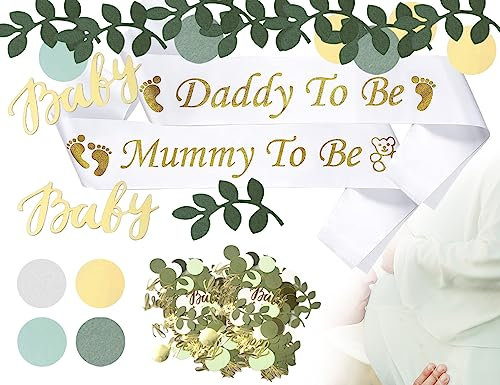 KAPSING décoration de fête de bébé, 100 pièces de confettis pour fête de bébé, 2 pièces d'écharpe pour décoration de fête de bébé, écharpe de future maman et de futur papa, pour fête de bébé