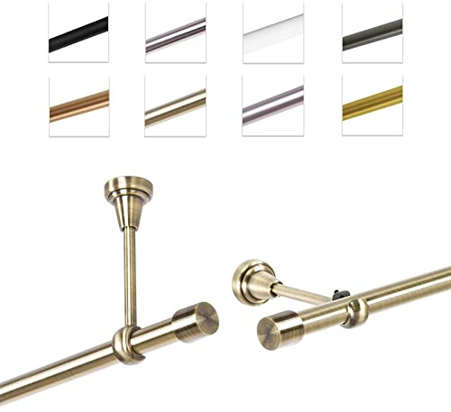 MDEKOR Gardinenstange 120 cm einläufig | Vorhangstange für die Wandmontage oder Deckenmontage Antik Gold aus Metall | Gardinenstangenset Ø 19mm