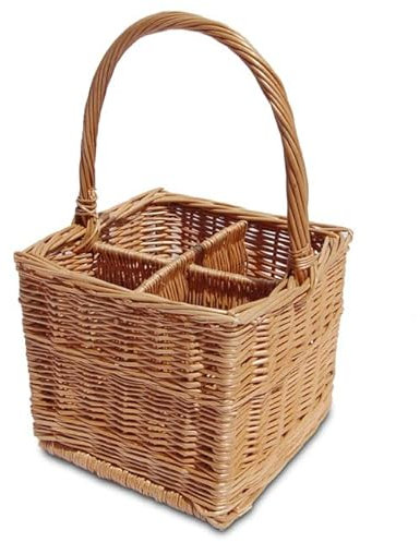 e-wicker24 Alles aus Weide Flaschenhalter für Flaschen aus Naturweide mit großem Henkel, Flaschenhalter, Flaschenablage, Picknickkorb, Flaschenkorb aus Weide
