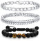 VNOX Armband Für Herren Edelstahl Silber, 2 PCS (21cm, 3 PCS-Stil 2-Silber)