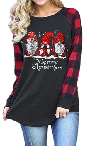 MAFA Women Christmas T Shirts Long Sleeve Xmas Tunic Tops Women Christmas T Shirts Long Sleeve Xmas Tunic Tops F-Black M