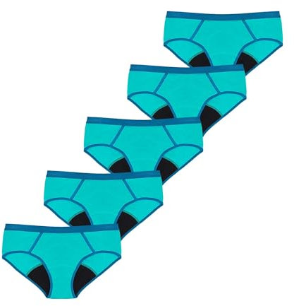 SELENACARE Periodenunterwäsche Teenager Sporty (5er Multipack) - Menstruationsunterwäsche für Teens, waschbar, 100% vegan, 20ml Absorption, Mykonos-Blau, Größe 164