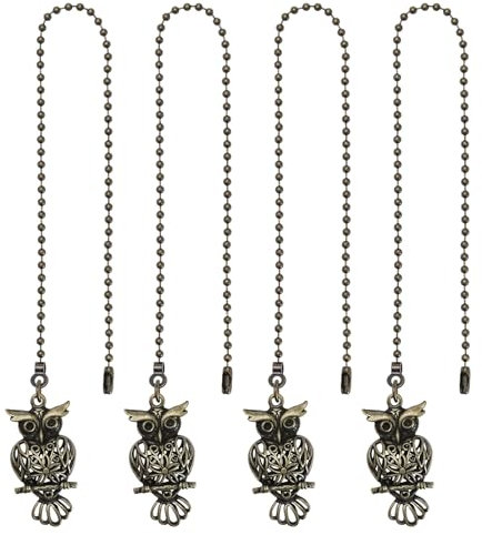 Create idea 4 Stück Eulen Deckenventilator Zugkette 30 cm Upgrade Befestigungen Verbessern Wohnräume für Deckenventilatoren/Pendelleuchten/Nachttischlampen Metall Bronze Finish Eulenform