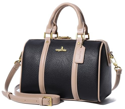 Angel Kiss Damen-Umhängetasche, Geldbörsen und Handtaschen, veganes Leder, Boston Barrel Bag mit Tragegriff oben, Schultertasche mit Crossbody-Gurt, Schwarz 2