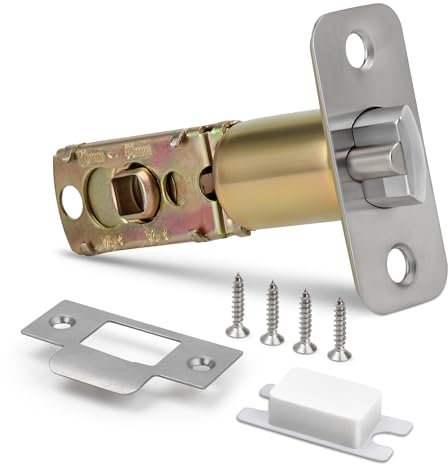 Moquin Adjustable Deadlatch 2-3/8 or 2-3/4 for Door Lock Replacement Latch, Security Keyed Entry Door Latch with Dust Box and Strike Plate, Satin Nickel