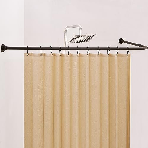 Crkmire L Form Duschvorhangstange, 99-175 cm x 139-216 cm verstellbar Duschstange Ecke 15kg Tragkraft mit Deckenhalterung rostfrei, 12 Haken inklusive, Kein Durchhängen (Bohrmontage erforderlich)