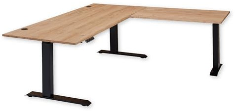 Eckschreibtisch höhenverstellbar elektrisch in Altesche furniert FSC-zertifiziert - Verstellbarer Bürotisch mit digitaler Höhenanzeige & Memory Funktion - 185 x 64-129 x 177 cm (B/H/T)