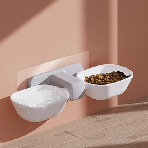 Gamelles Surélevées pour Chat, Bol de Nourriture Fixe à Ventouse, Bol de Nourriture et d'eau pour Chat Suspendu, Ensemble de Bols de Nourriture et d'eau pour Amovibles