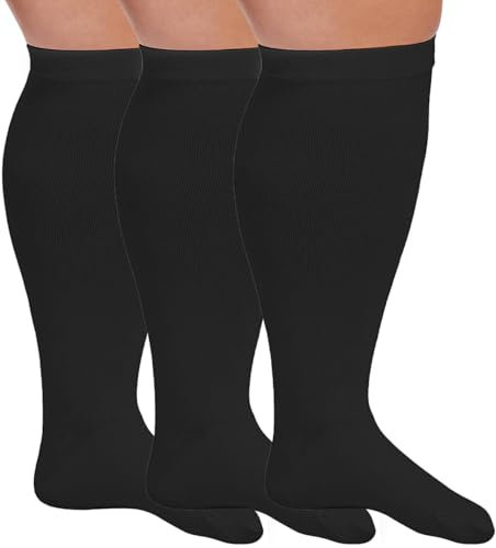 3 Paar Medizinische Kompressionsstrümpfe Damen & Herren 20-30 mmHg, Dicke Waden Stützstrümpfe für Medizinisch Krampfadern Ödeme Flug (3x Schwarz, 5XL)