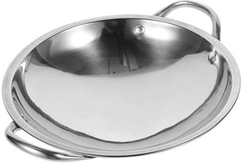 Zerodeko Paella-Pfanne Edelstahl Pow-Wok Rührpfannen Mit Doppelgriff Shabu Hot Pot Traditioneller Binauraler Wok Japanisches Kochgeschirr Für Induktionskochfeld Elektro-Gas 24 Cm