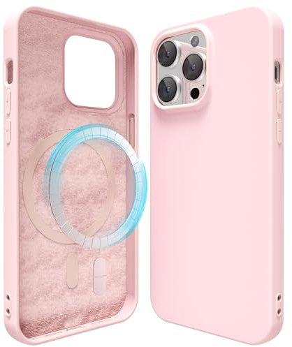 Oakxco für iPhone 13 Pro Max Hülle Magsafe Silikon Handyhülle Bunt, Ultra Dünn Slim Case Einfarbig Handy Hülle Mädchen, Magnetisch Induktives Laden Schutzhülle Matt Silikonhülle Glatt Gummi, Rosa Pink