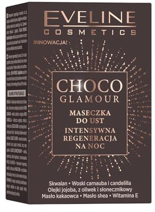 Eveline Cosmetics - Choco Glamour Intensiv Regenerierende Lippen Maske, Lip Mask für Nacht, Lippenpflege Nacht, Befeuchtung der Lippen, Lippen Produkte, Lip Care - 12ml