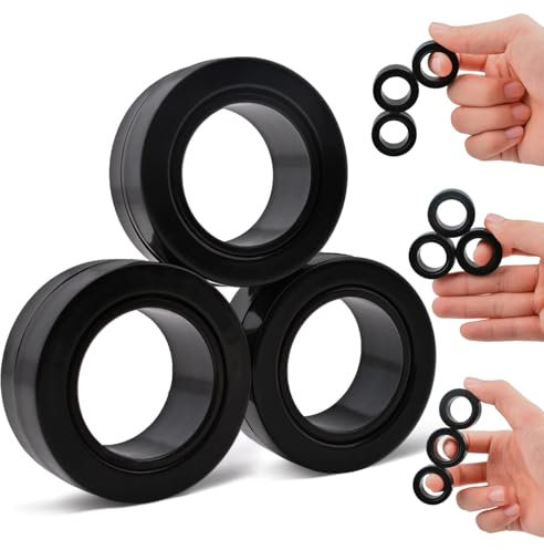 ASIOWELY Magnetische Ringe ADHS Spielzeug Fidget Toys Erwachsene,3 PCS Cool Fidget Magnet Ringe für Anti Stress Spinner Fingerring Ring für Kinder Teenager Geschenke für 3-6-8 + Jahr Alten Jungen